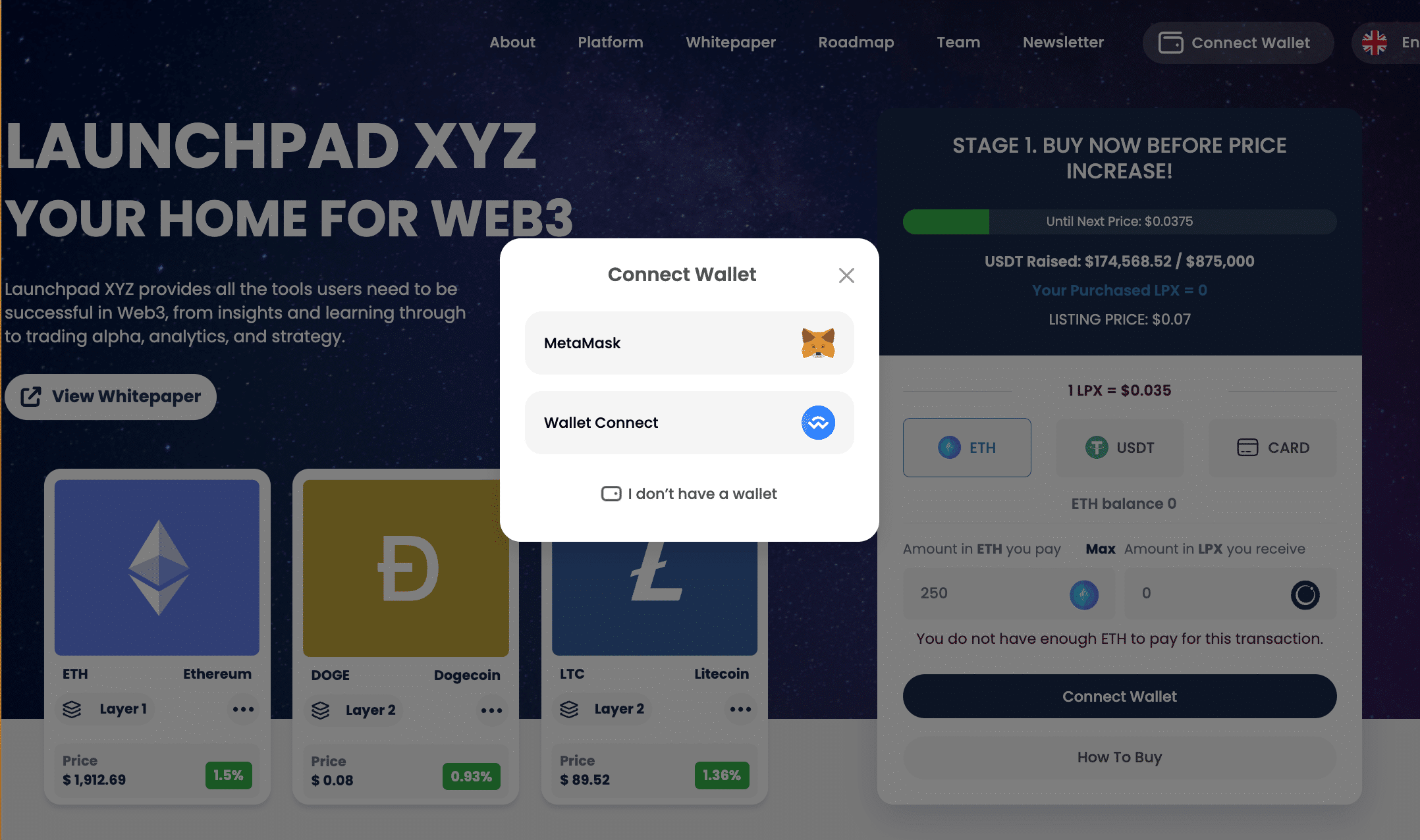 Launchpad XYZ - connetti il tuo portafoglio