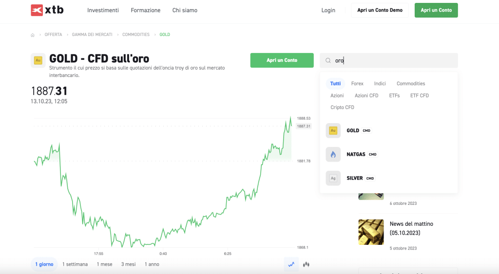 investi in oro su XTB