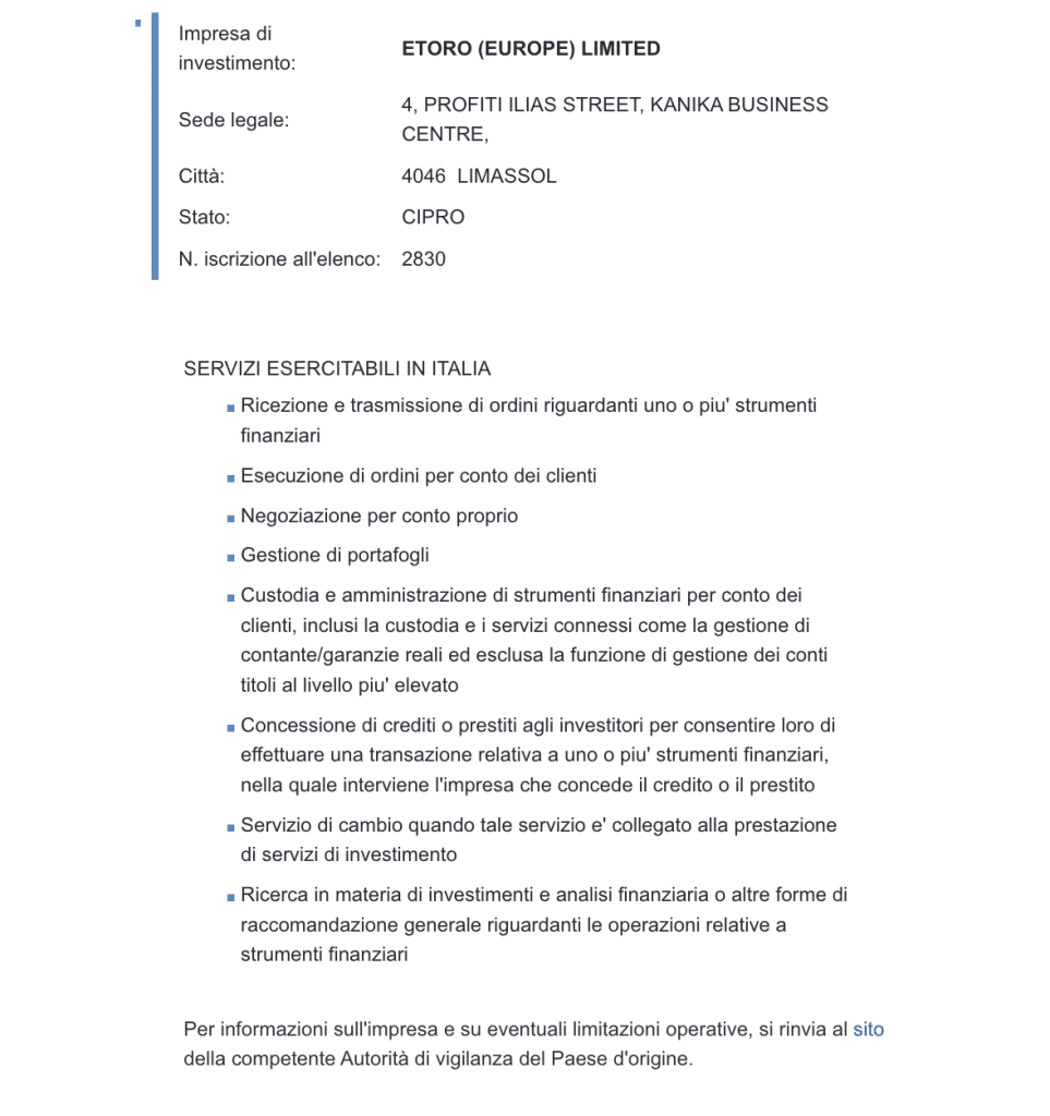 eToro Consob Authorization