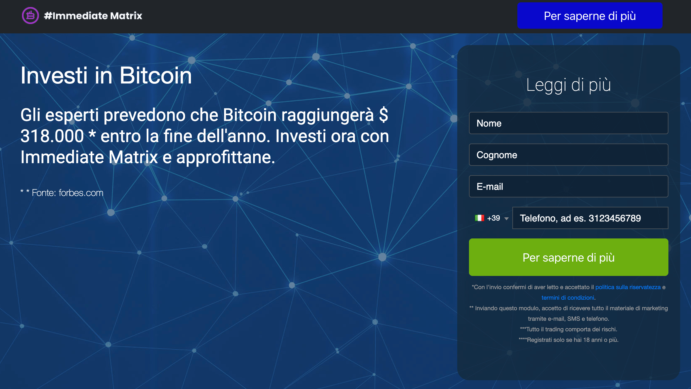 Immediate Matrix landing page