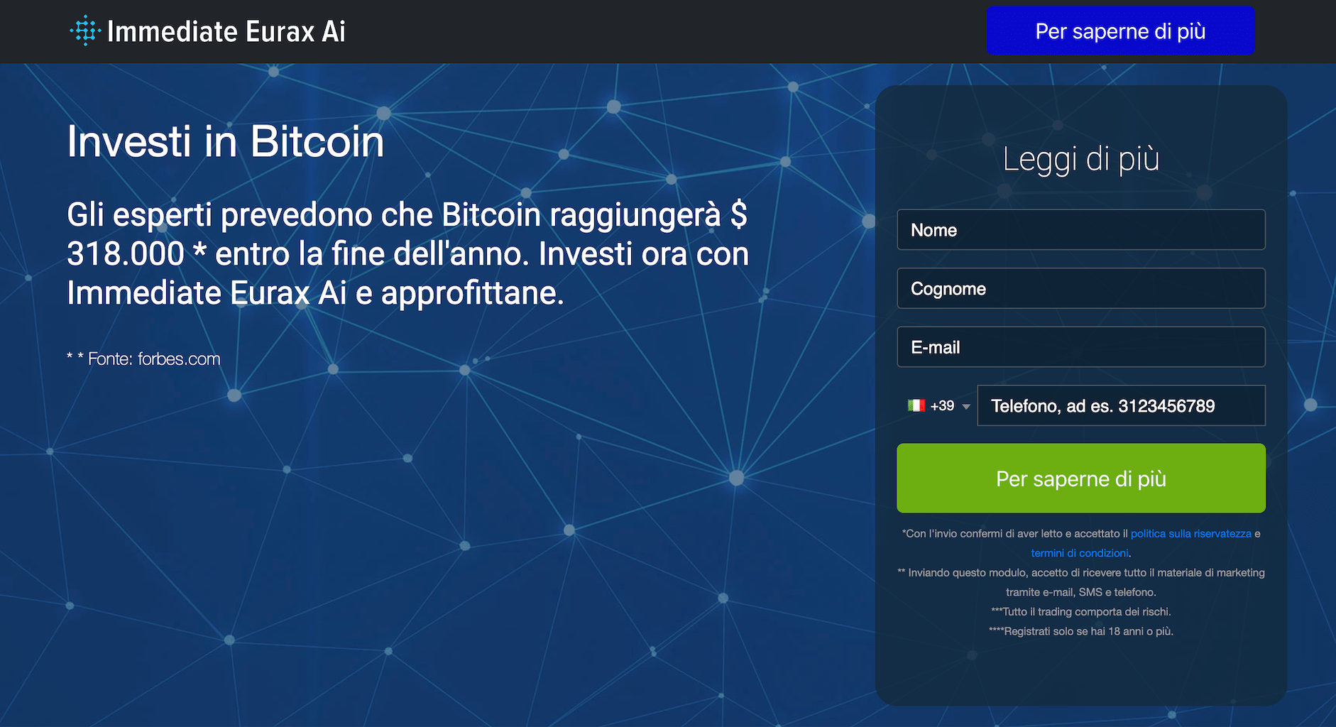 Immediate Eurax AI landing page