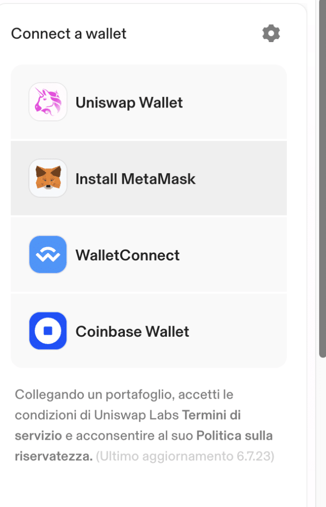 Uniswap - collega wallet