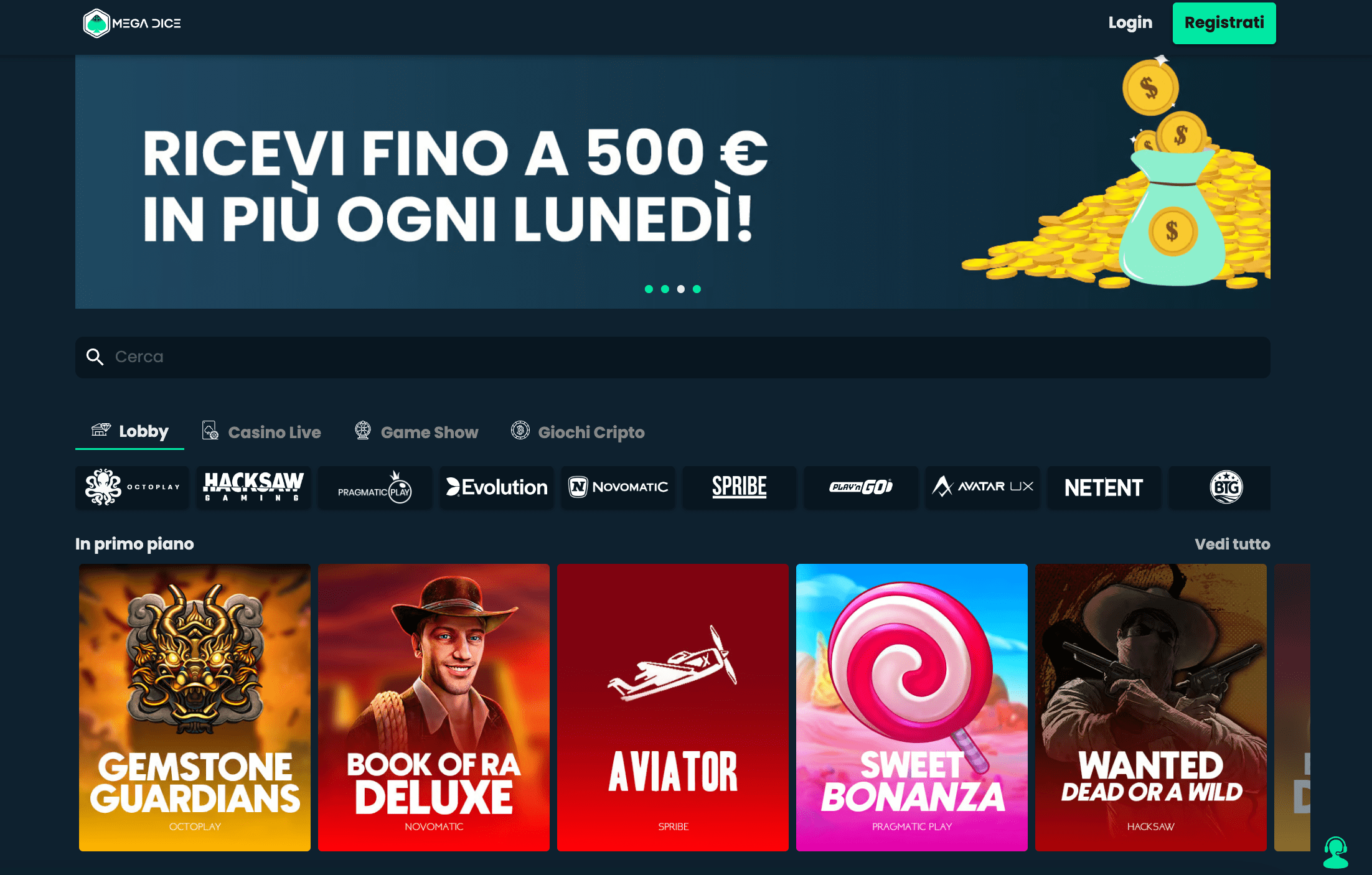 Mega Dice - pagina casinò