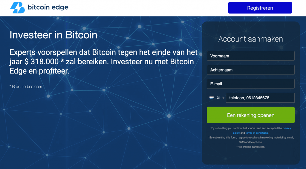 Maak een Bitcoin Edge-account aan