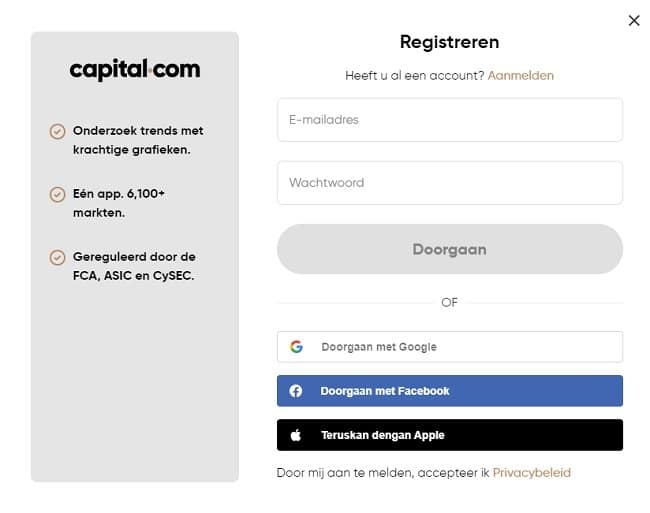 Registratie op Capital.com