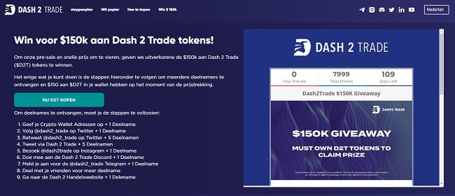 Win voor $150k aan Dash 2 Trade tokens