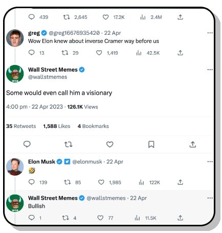 Elon Musk interactie met Wall Street Memes