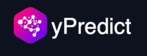 Logo yPredict.ai - biały napis na czarnym tle oraz różowy symbol przedstawiający połączone kropki.