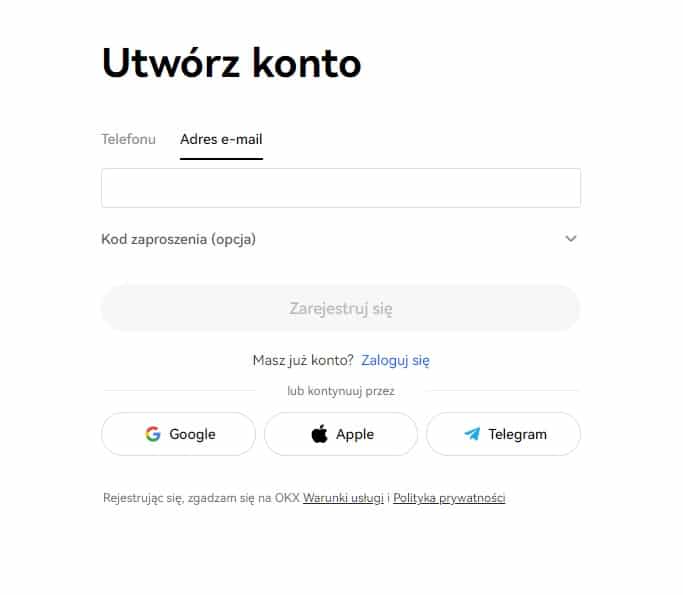 Utwórz konto na OKX