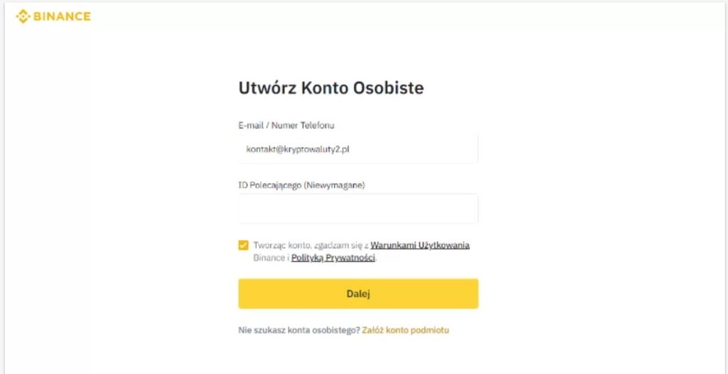 zaloz konto na binance