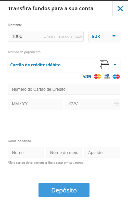 como depositar dinheiro corretora brasil com cartão de crédito