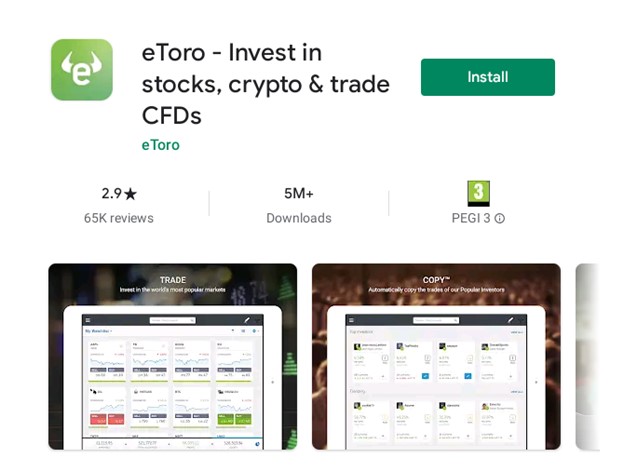 Krok č. 2: Stáhněte si aplikaci pro obchodování na burze od eToro.