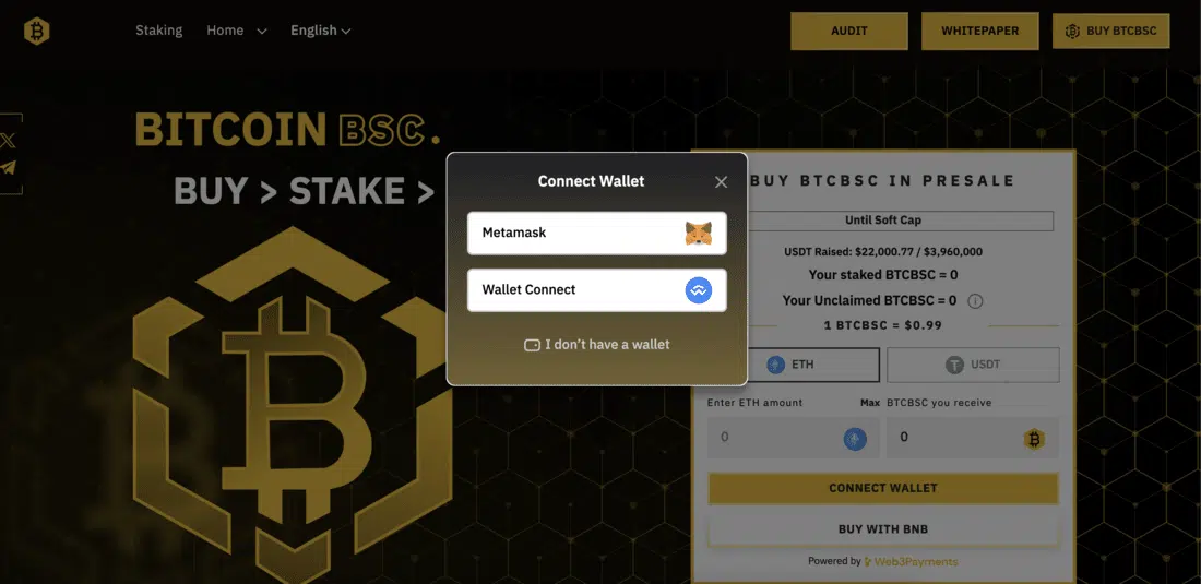 conectar wallet de bitcoin bsc