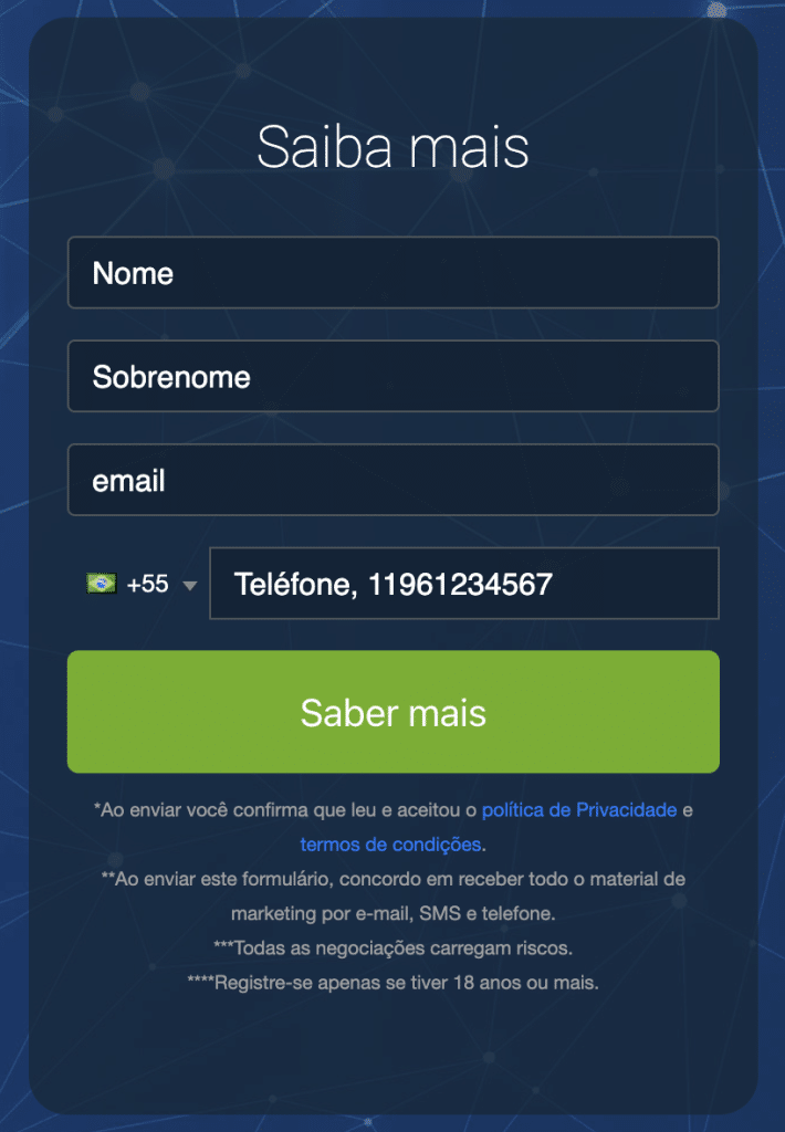 Como usar o Immediate Core – Preencher o formulário de registo