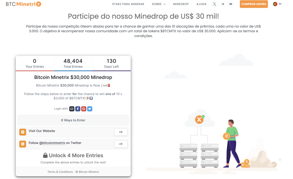 Bitcoin Minetrix - Outro airdrop super bom com um recurso exclusivo Stake-to-Mine