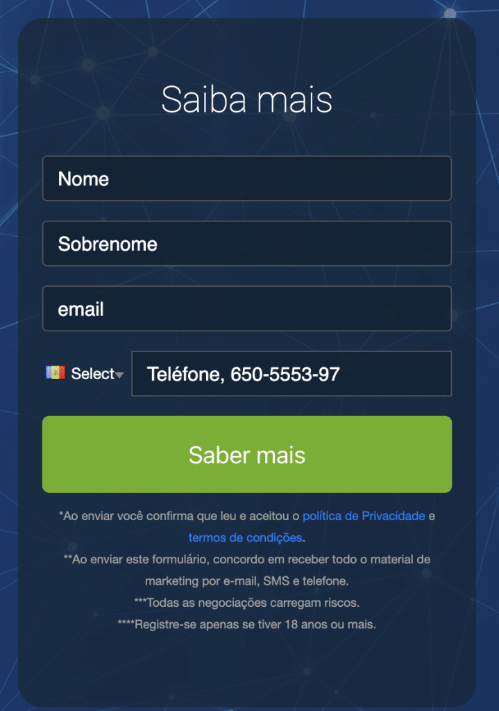 Como Usar o Quantum AI - Preencher o formulário de registo