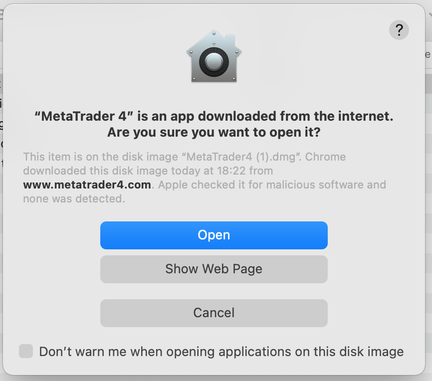 Interfața de instalare MT4 pentru dispozitivele Mac