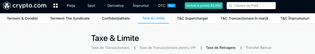 Crypto.com Taxe & Comisioane
