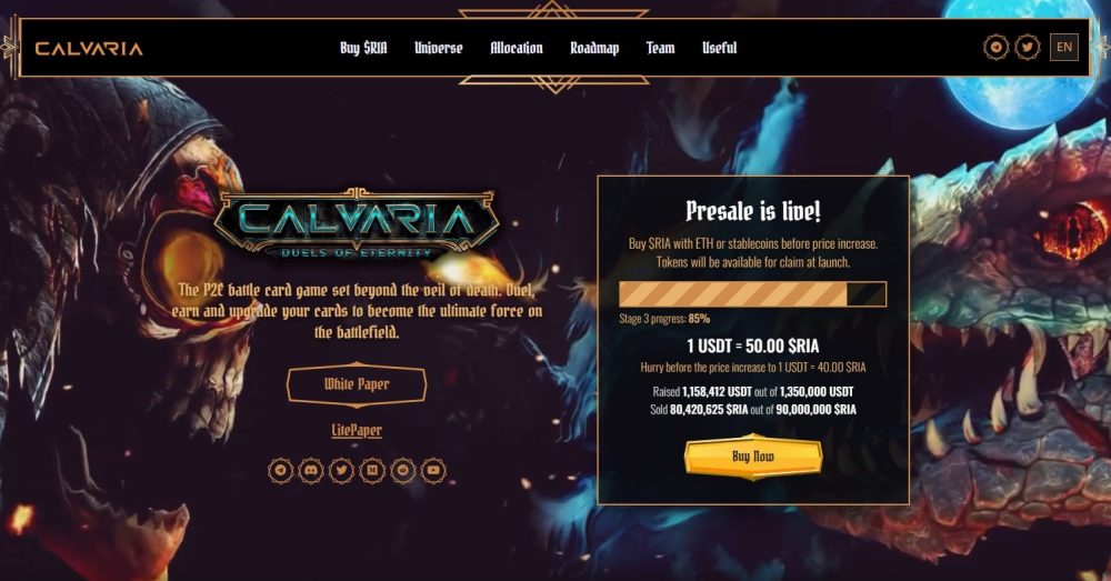 Calvaria: Ofertă airdrop crypto a proiectului de tipul Play-to-Earn aflat în timpul campaniei de prevânzare