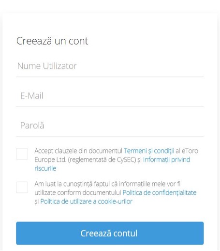 eToro registration form