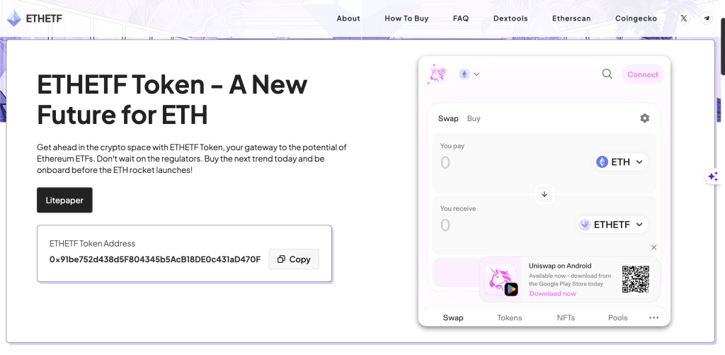 ETHETF Token pagina principala