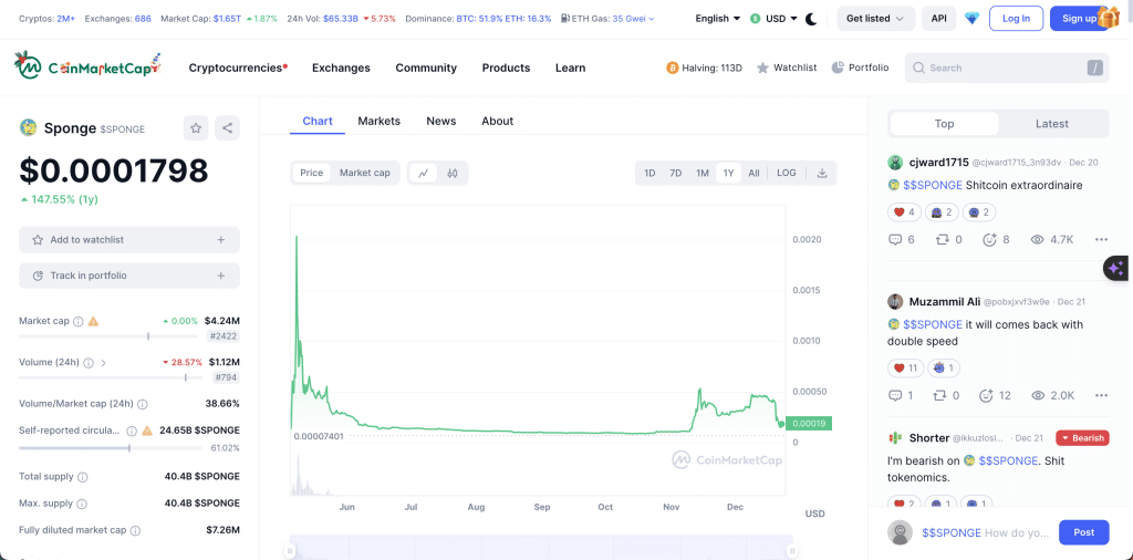 Crestere anuala a monedei virtuale Sponge V2