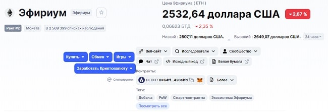 Цена Эфириума - эфириум