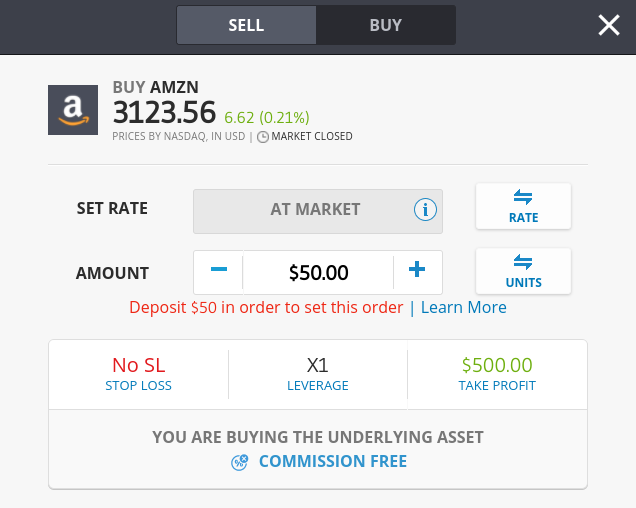 Investovanie do Amazonu - screenshot obchodnej platformy