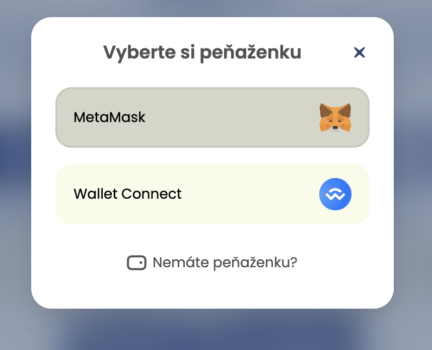 Sponge V2 pripojenie peňaženky MetaMask