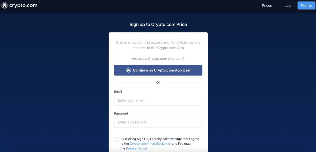 crypto sign up