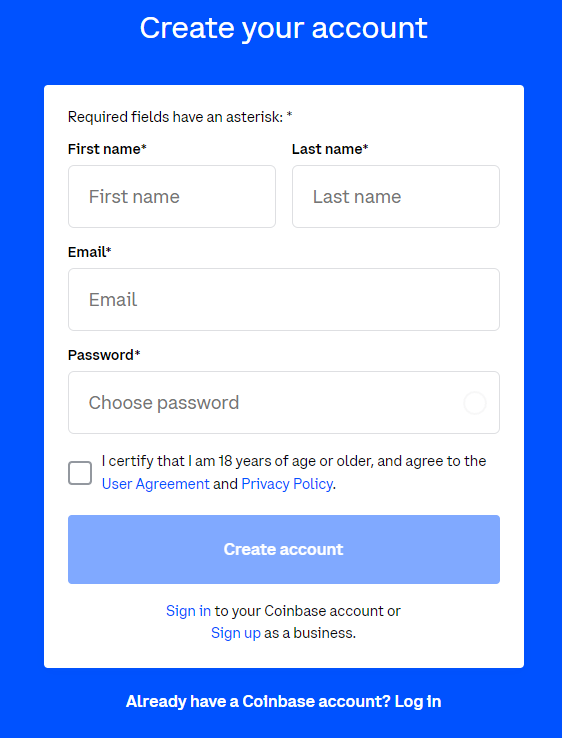 sign up to coinbase to invest in crypto