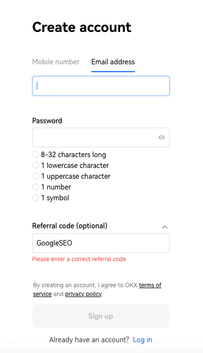 sign up on okx