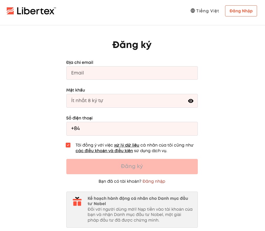 Bước 1: Mở tài khoản tại Libertex