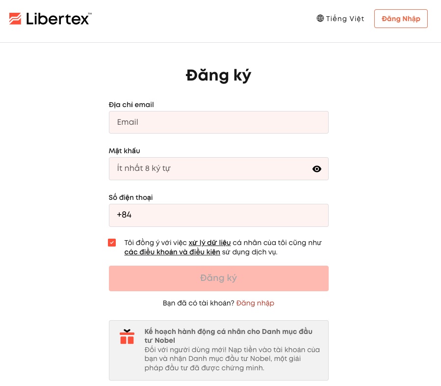 Bước 1: Mở Tài khoản Môi giới tại Libertex
