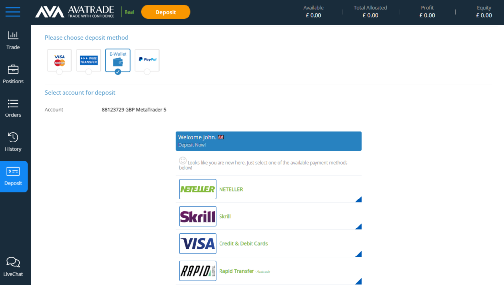 MT5 Brokers AvaTrade Deposits