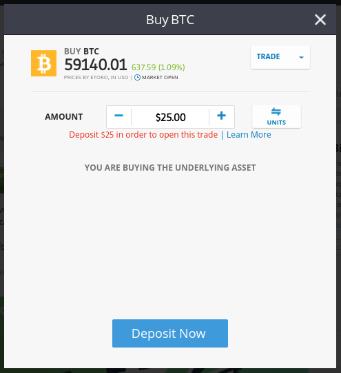 buy bitcoin on eToro