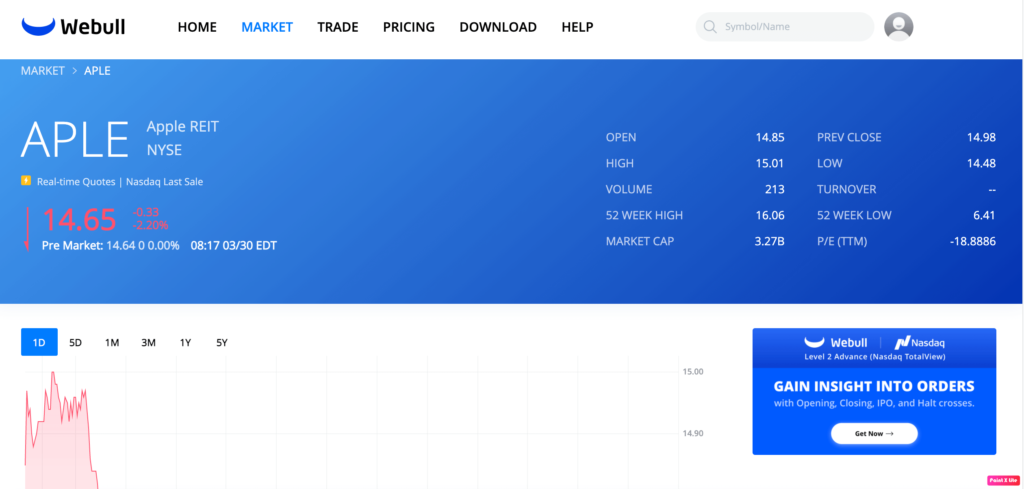 Webull stocks and shares