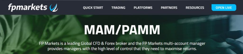 FP Markets PAMM MAM forex account types