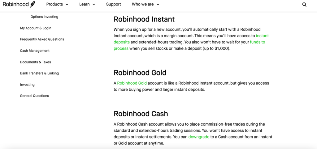 Robinhood account types