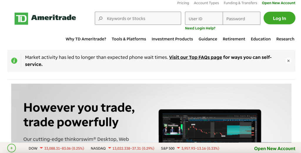 TD Ameritrade homepage