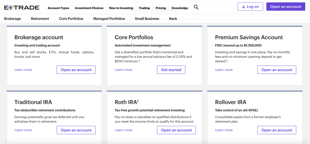 eTrade account types