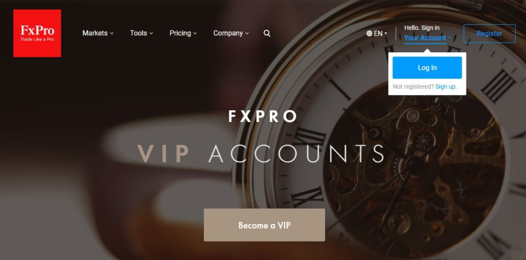 FXPro VIP forex trading account type