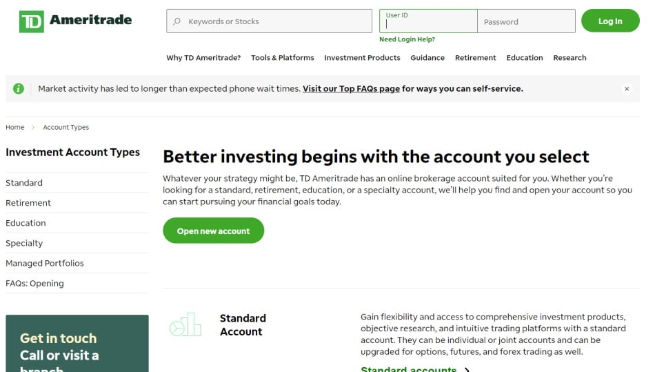 TD Ameritrade account types