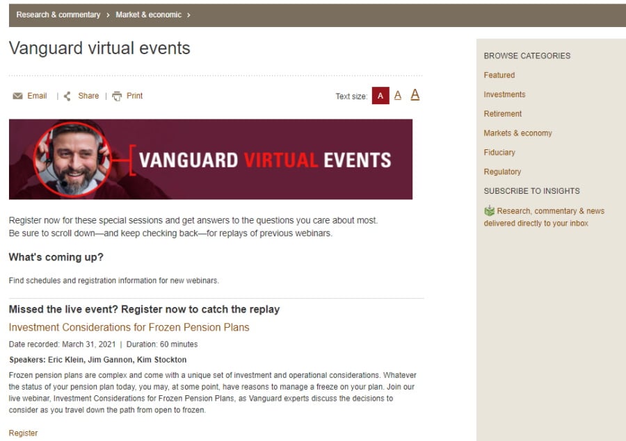 Vanguard webinars