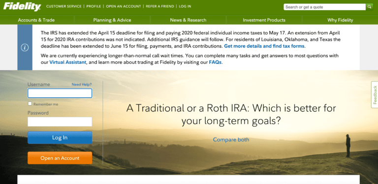 Fidelity homepage