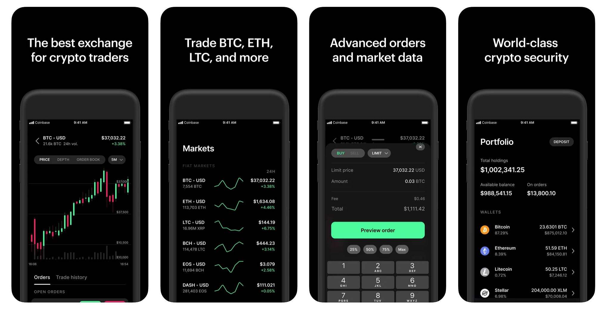 Recenzia Coinbase - snímky obrazovky mobilnej aplikácie Coinbase