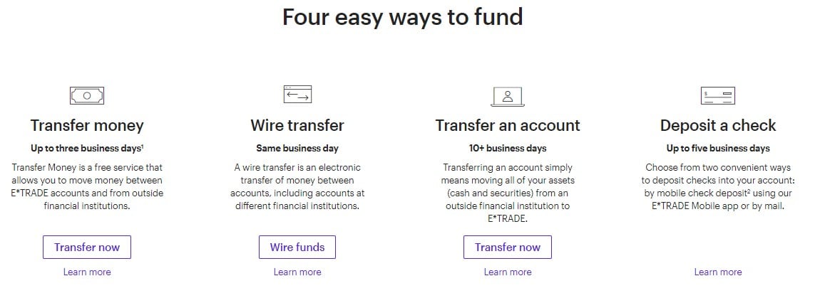 ETRADE account funding