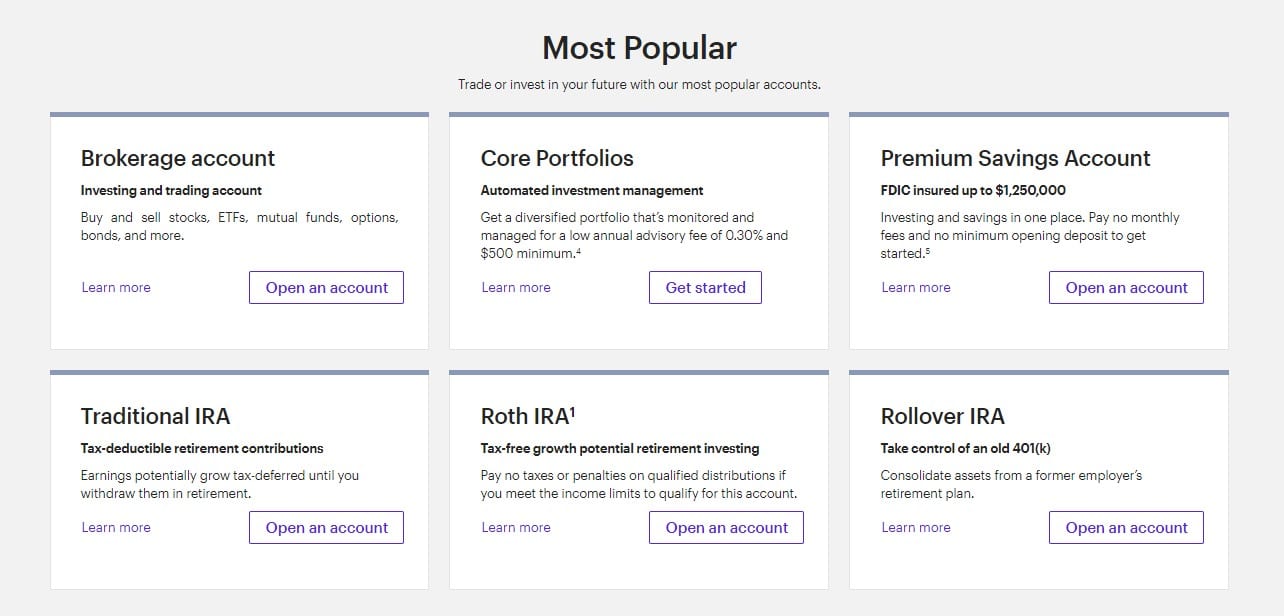 ETrade most popular accounts