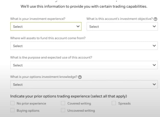 ETrade sign up investment experience