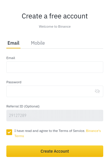 Registrácia účtu na Binance